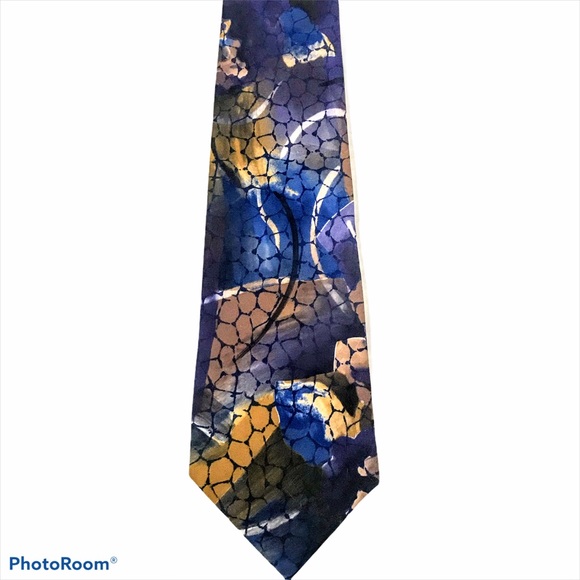 Oleg Cassini Tie Blues Purple Brown Abstract Swirl Polyester - Picture 7 of 16